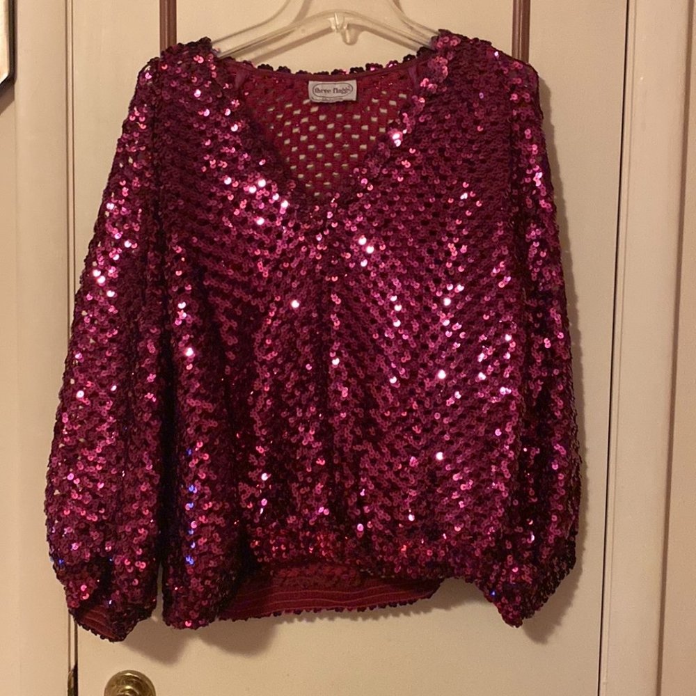 Berry V-Neck Sequin Sweater